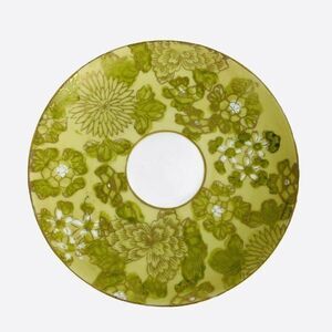 RARE Vintage Dorothy C Thorpe Dot2 Chrysanthemum Green Gold Floral Saucer (1)